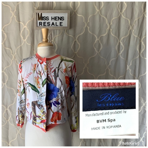 Les Copains Tops - UNIQUE BLUE LES COPAINS BOTANICAL BUTTON CARDIGAN